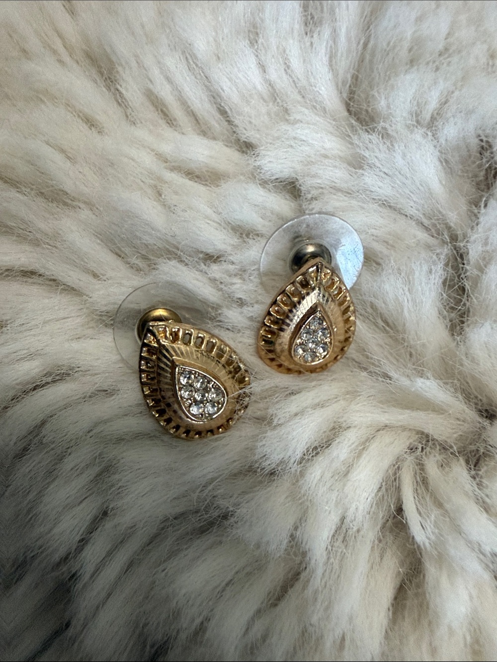 Gold Teardrop Crystal Stud Earrings - Classic Women's Jewelry